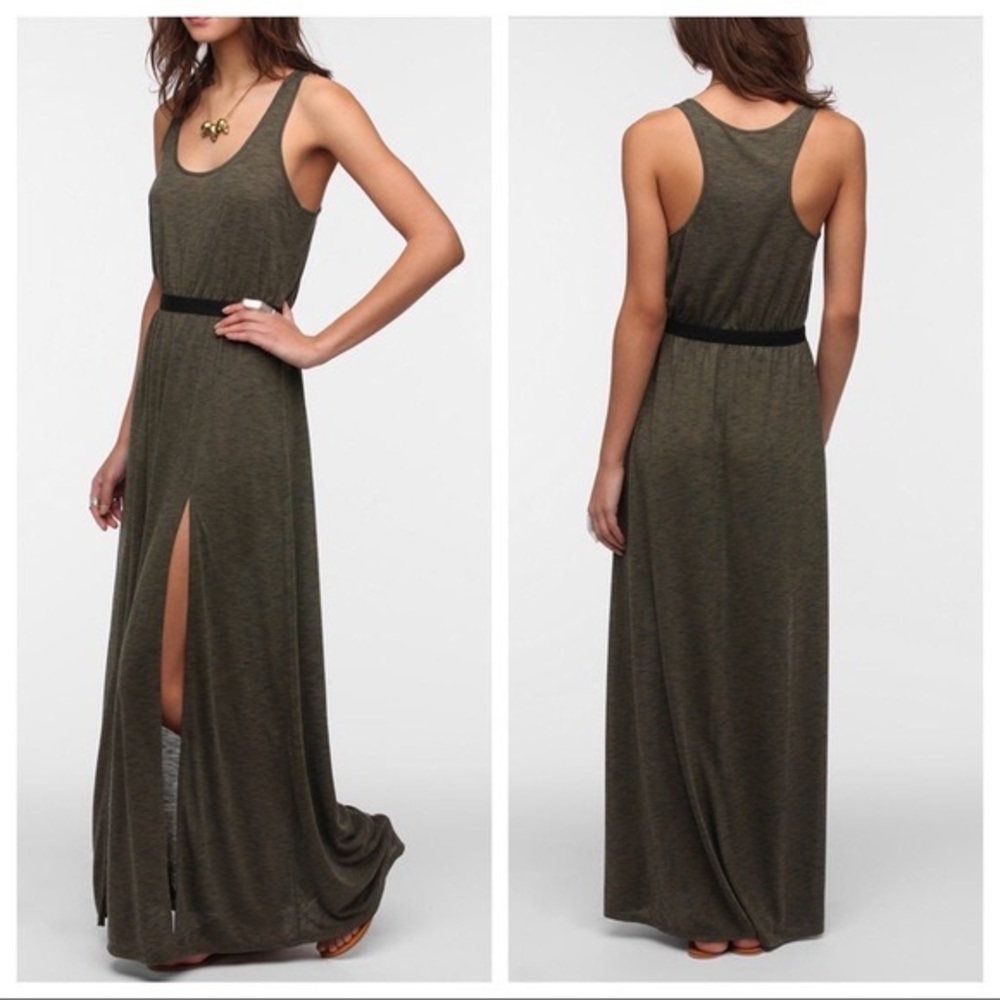 Olive Green Double Slit Racerback Tank Maxi Dress - Urban Outfitters